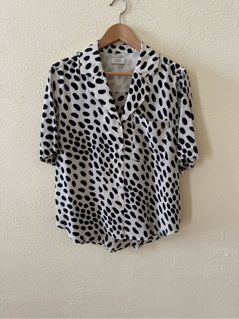 AYR The Pool Boy Silk Viscose Short Sleeve Spotted Black and White Shirt M